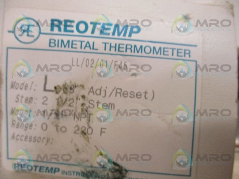 REOTEMP LL/02/01/F45 BIMETAL THERMOMETER 0-220F 2-1/2" STEM  NSNP