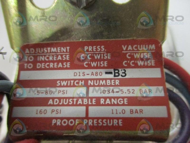 BARKSDALE D1S-A80-B3 PRESSURE SWITCH 160 PSI  NSMP