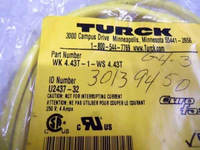 TURCK WK 4.43T-1-WS 4.43T EUROFAST MOLDED CORDSET  NSMP
