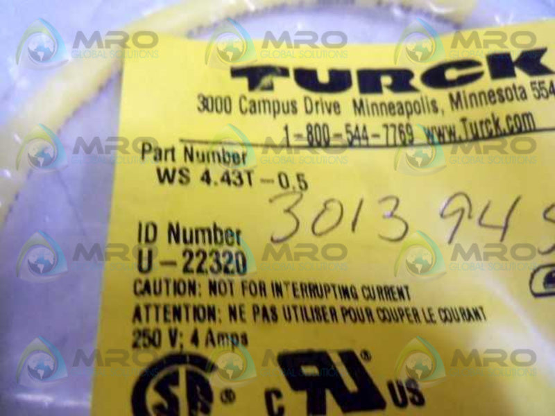 TURCK WS 4.43T-0.5 EUROFAST MOLDED CORDSET  NSMP