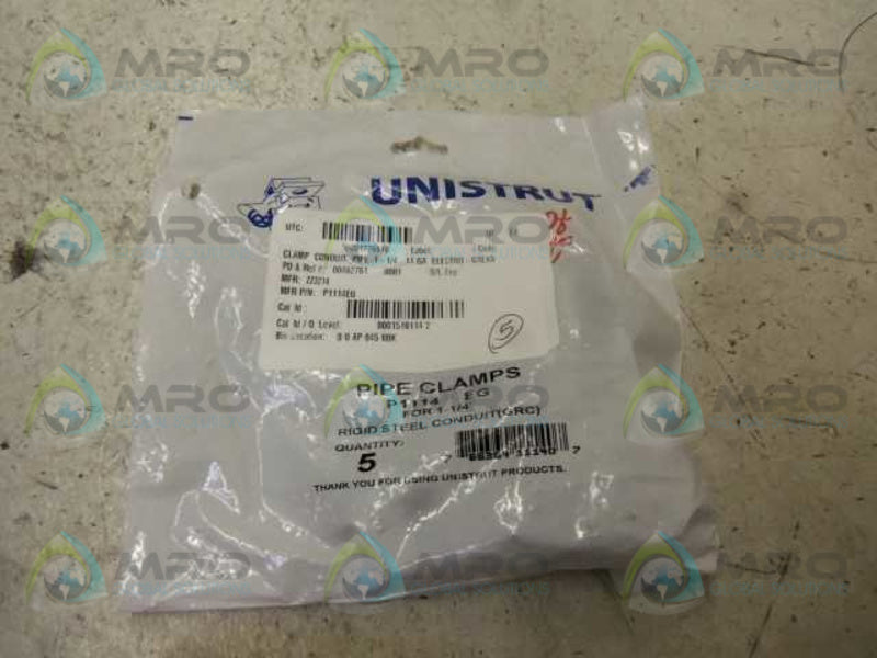 LOT OF 5 UNISTRUT 91114 (EG) PIPE CLAMP 1-1/4" NSMP