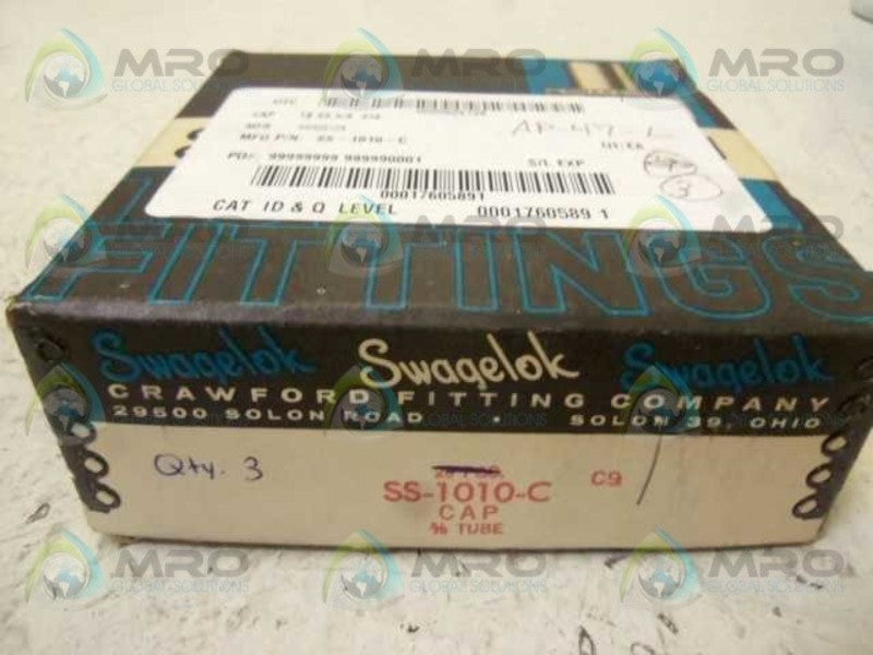 LOT OF 3 SWAGELOCK SS-1010-C TUBE CAP FITTING NSMP