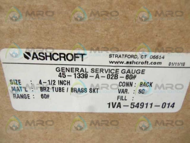 ASHCROFT 451339A02B-60# PRESSURE GAUGE 0-60 PSI  NSMP