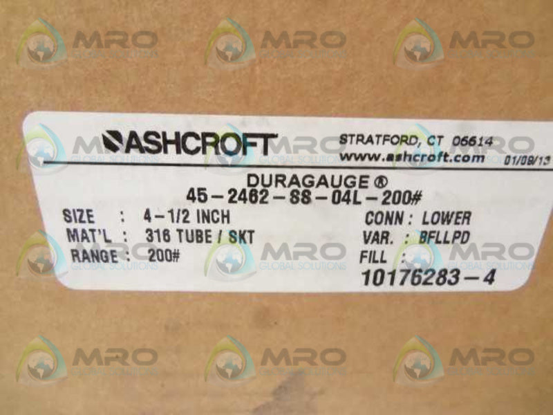 ASHCROFT 452462SS04L-200# DURAGAUGE 0-200 PSI  NSMP