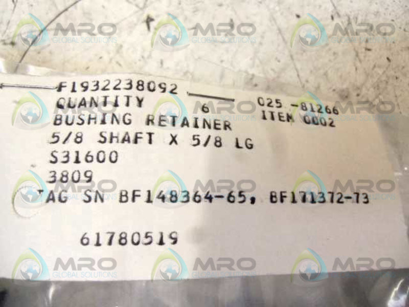 LOT OF 6 F1932238092 BUSHING RETAINER NSNP