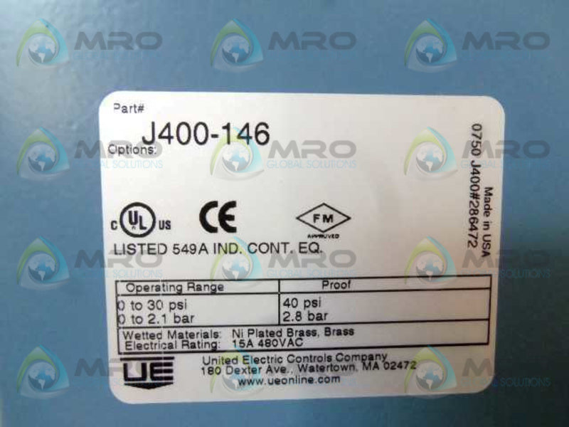 UNITED ELECTRIC J400-146 PRESSURE SWITCH CONTROLLER  NSNP