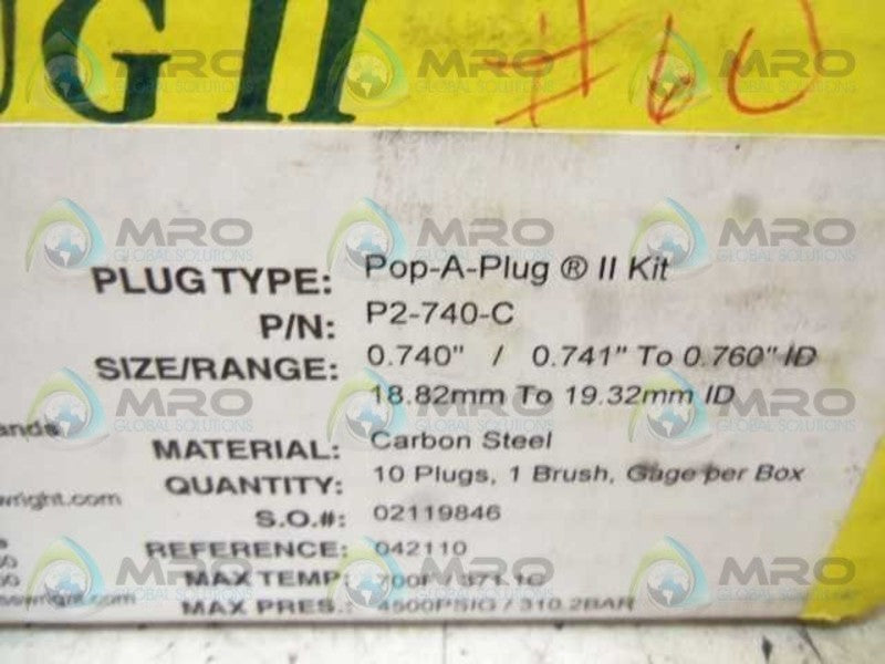 LOT OF 10 CURTIS WRIGHT P2-740-C POP-A-PLUG II KIT NSFS