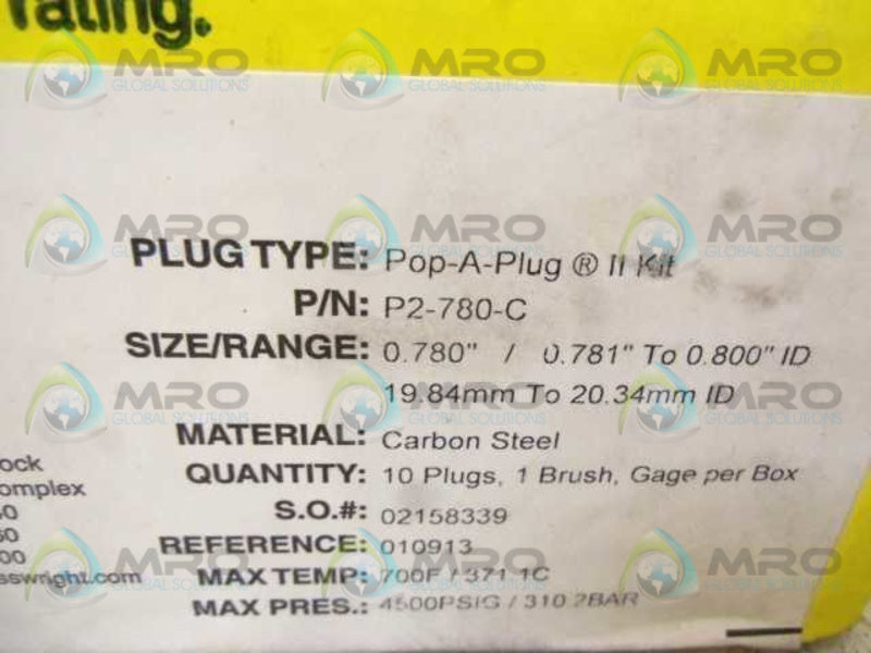 LOT OF 10 CURTIS WRIGHT P2-780-C POP-A-PLUG II KIT NSMP