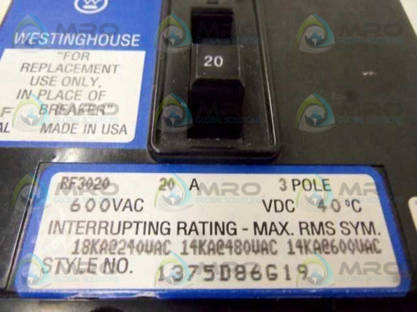 WESTINGHOUSE RF3020 CIRCUIT BREAKER 20A  UNMP