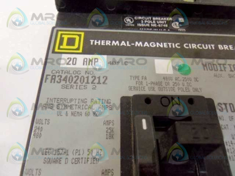 SQUARE D FA340201212 CIRCUIT BREAKER 20A  NSNP