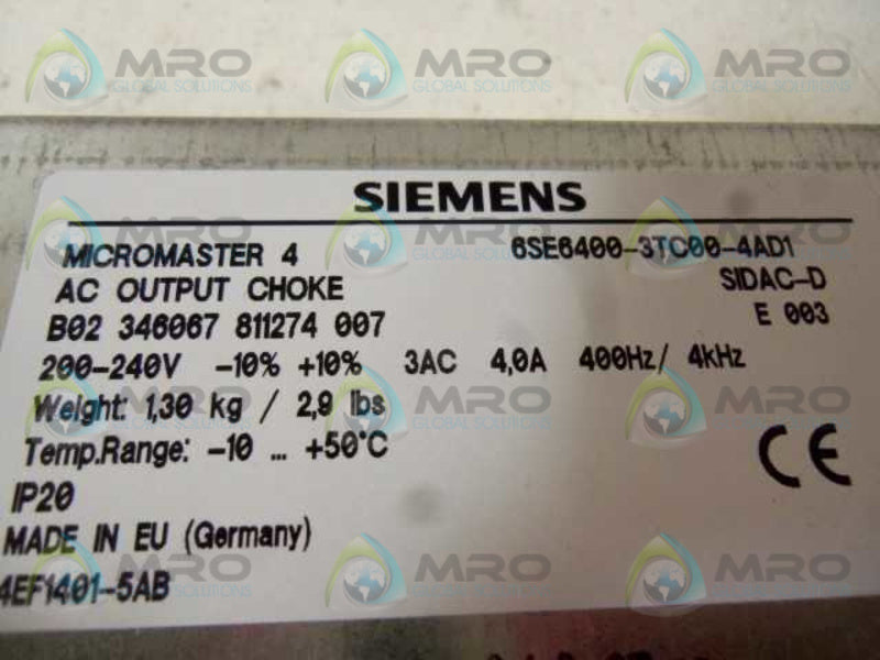 SIEMENS 6SE6 400-3TC00-4AD1 AC OUTPUT CHOKE  NSMP