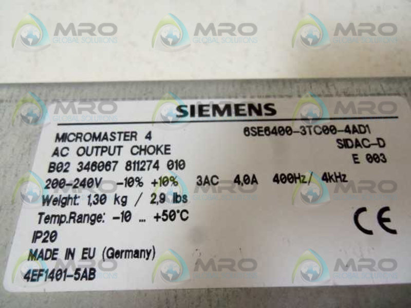 SIEMENS 6SE6400-3TC00-4AD1 AC OUTPUT CHOKE  UNMP