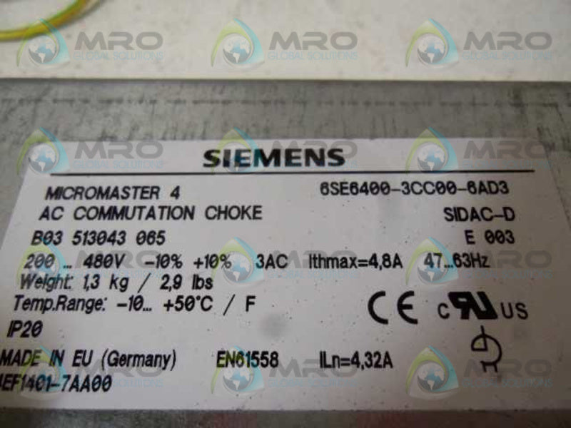 SIEMENS 6SE6400-3CC00-6AD3 AC COMMUNICATION CHOKE  UNMP