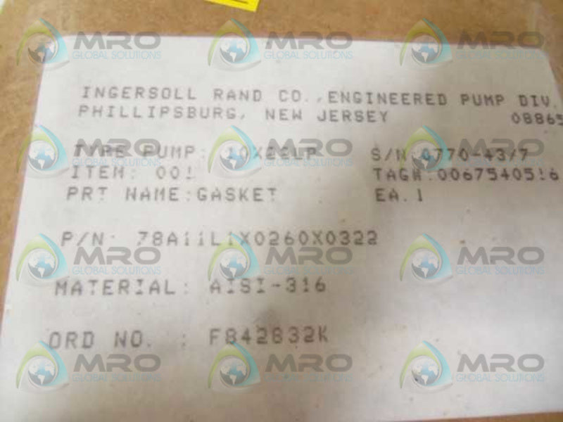 INGERSOLL RAND 78A11L1X0260X0322 GASKET  NSMP