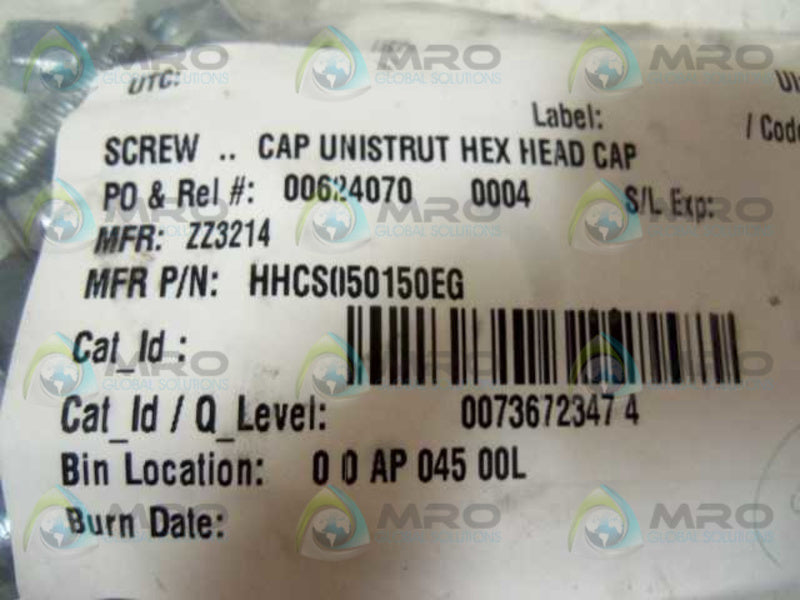 LOT OF 25 UNISTRUT HHCS050150EG HEX HEAD BOLT NSNP