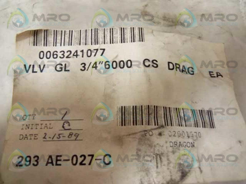 DRAGON 10F0111T 6000# 3/4" VALVE  NSNP