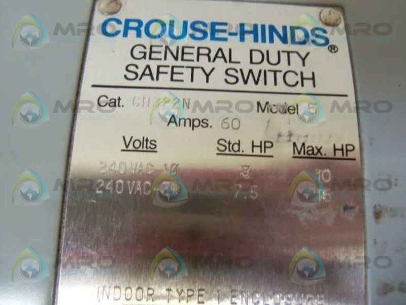 CROUSE-HINDS GH322N SAFETY SWITCH 60A  NSMP