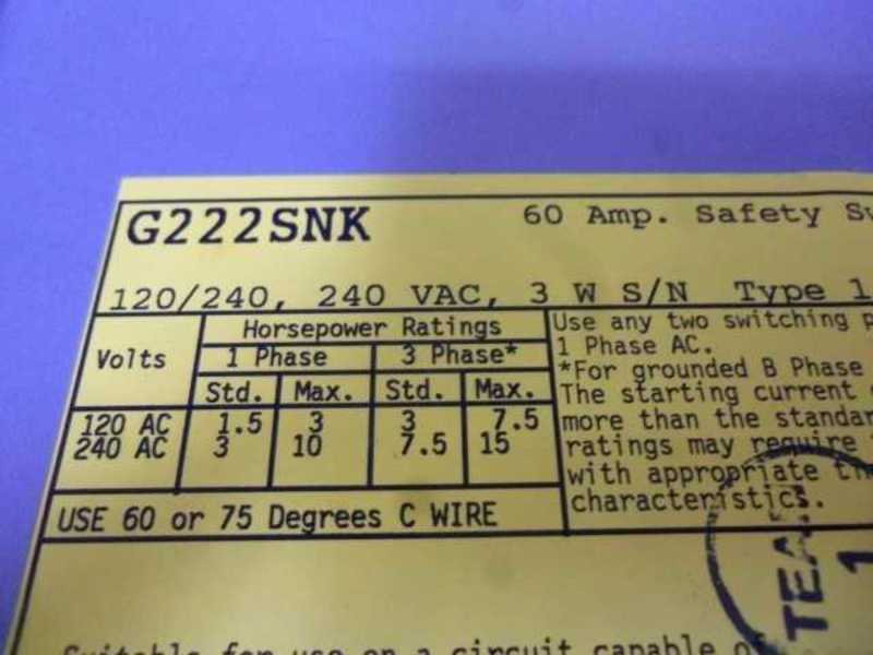 POWER MASTER G222SNK SAFETY SWITCH 60A 240V  NSMP