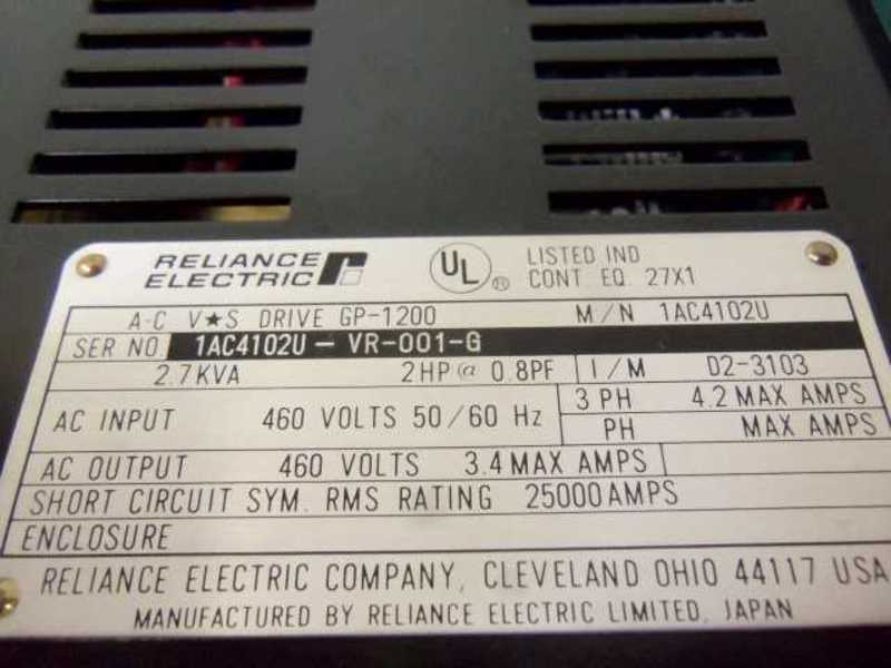 RELIANCE ELECTRIC 1AC4102U AC VS DRIVE GP-1200  NSNP