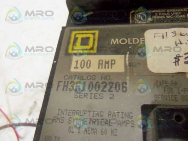 SQUARE D FH361002206 CIRCUIT BREAKER 100A  UNMP