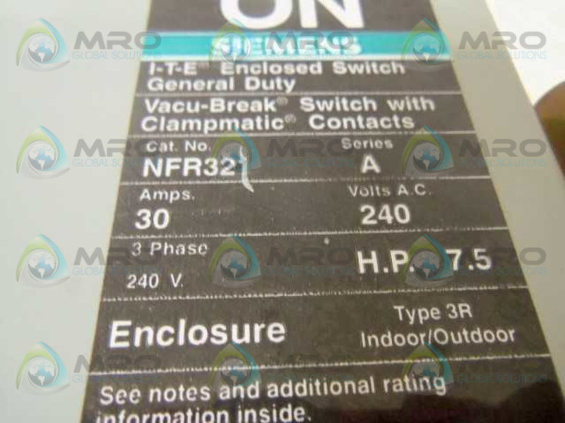SIEMENS NFR321 ENCLOSED SAFETY SWITCH 30A  UNMP