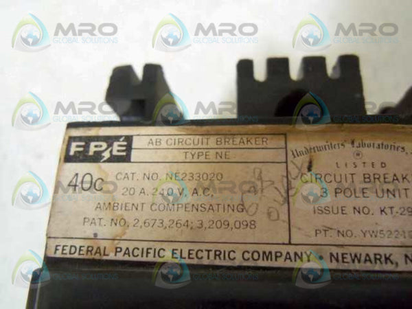 FPE NE233020 CIRCUIT BREAKER 20A  UNMP