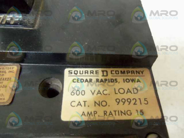 SQUARE D 999215 CIRCUIT BREAKER 15A  UNMP