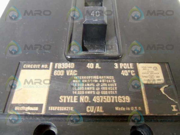 WESTINGHOUSE FB3040 CIRCUIT BREAKER 40A 4975D71G39  NSNP