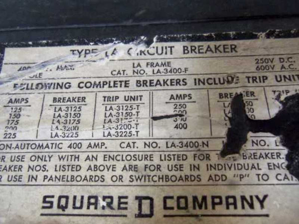 WESTINGHOUSE LA3225 CIRCUIT BREAKER 225A (AS PICTURED)  UNMP