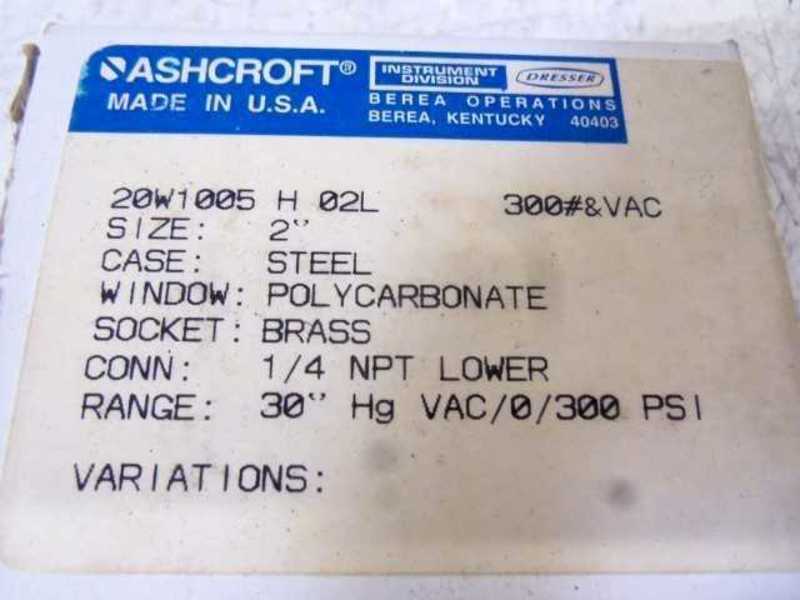 ASHCROFT 20W1005H02L-300#&VAC 0-300PSI NSMP