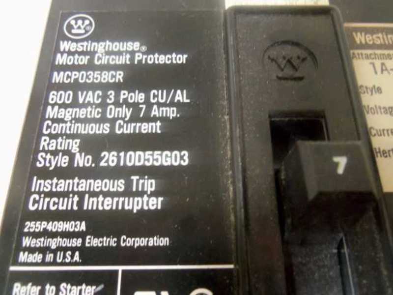 WESTINGHOUSE MCP0358CR MOTOR CIRCUIT PROTECTOR 7A  NSMP