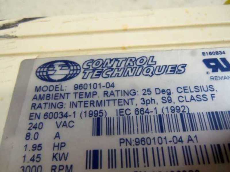 CONTROL TECHNIQUES 960101-04 REV. A1 SERVO MOTOR 1.95 HP, 3000 RPM  UNMP