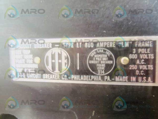 ITT ET 8192 CIRCUIT BREAKER 800A (AS PICTURED)  UNMP