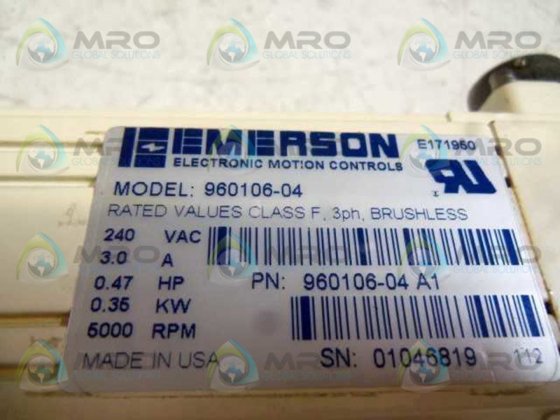 EMERSON 960106-04 REV. A1 SERVO MOTOR .47 HP 5000 RPM  UNMP