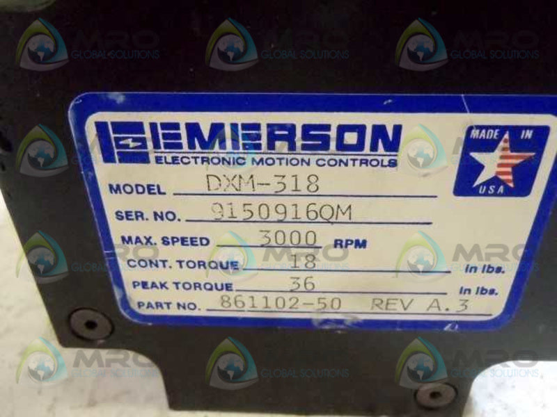 EMERSON DXM-318 SERVO MOTOR 861102-50 REV. A3, 3000 RPM  UNMP
