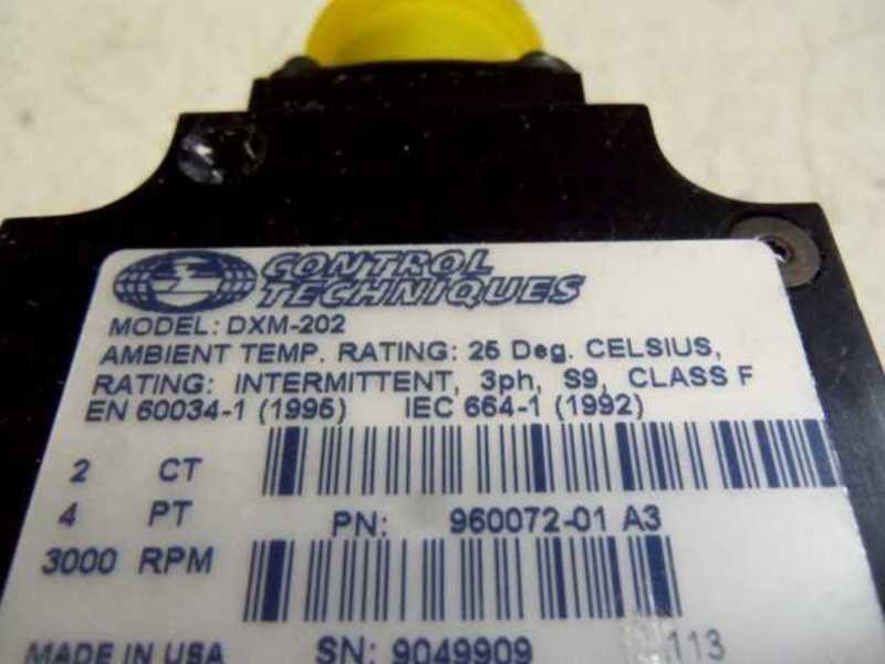 CONTROL TECHNIQUES DXM-202 MOTOR 960072-01 REV. A3 3000 RPM  UNMP