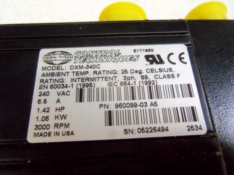 CONTROL TECHNIQUES DXM-340C MOTOR 960099-03 REV. A5, 1.42 HP  UNMP
