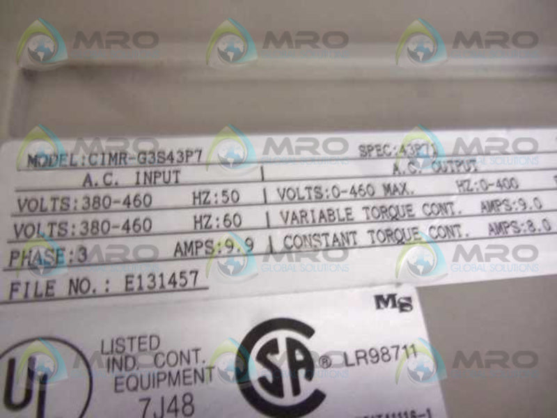 SAFTRONICS CIMR-G3S43P7 ADJUSTABLE FREQUENCY AV DRIVE  UNMP