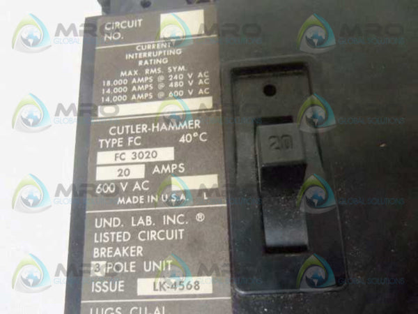CUTLER HAMMER FC 3020 CIRCUIT BREAKER 20A  NSNP