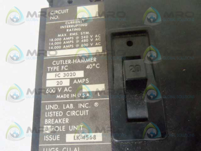 CUTLER HAMMER FC 3020 CIRCUIT BREAKER 20A  NSNP