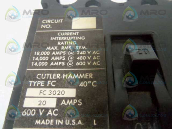CUTLER HAMMER FC 3020 CIRCUIT BREAKER 20A  NSMP