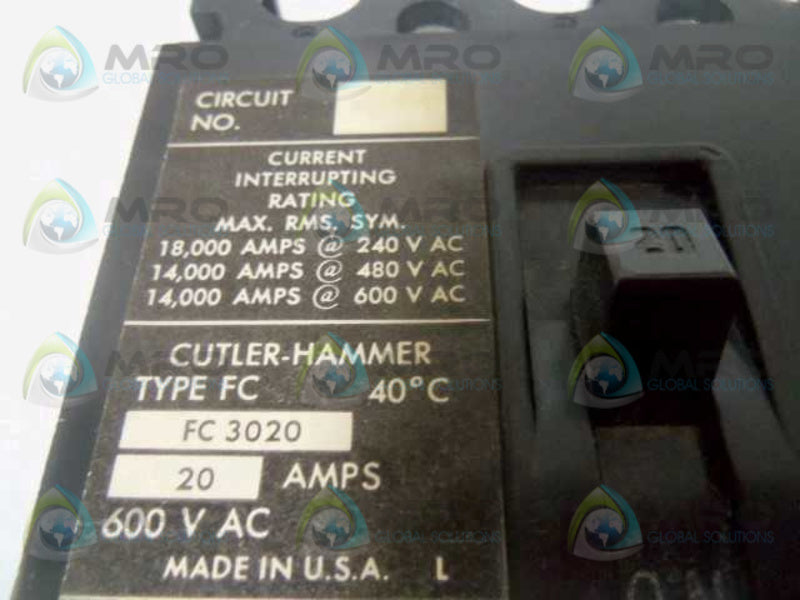 CUTLER HAMMER FC 3020 CIRCUIT BREAKER 20A  NSMP