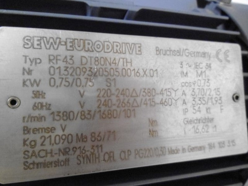 SEW-EURODRIVE RF43 DT80N4/TH ELECTRIC MOTOR  NSNP