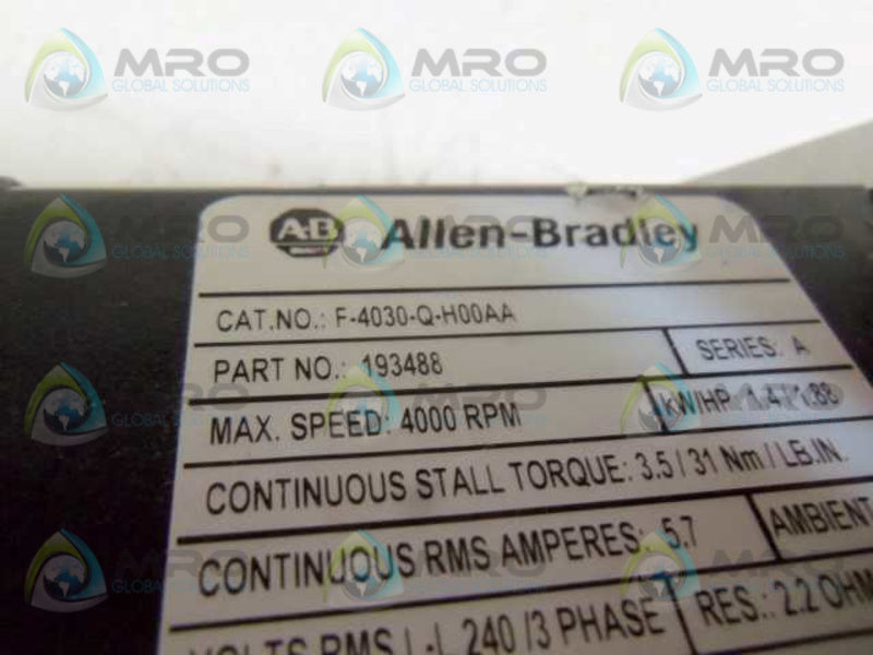 INDUSTRIAL SPARE PART F-4030-Q-H00AA SER. A SERVO MOTOR 1.88 HP0 4000 RPM  UNMP