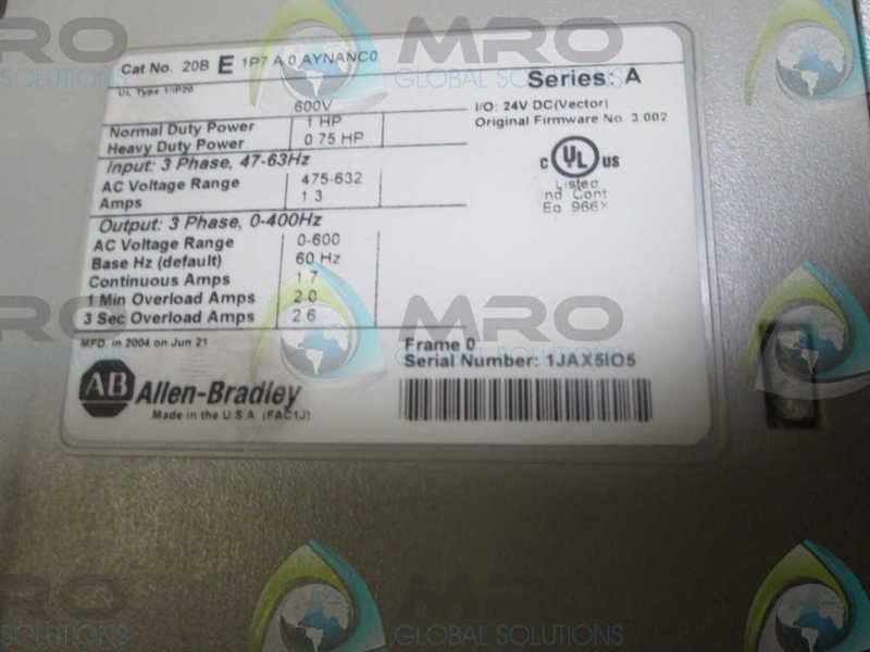 INDUSTRIAL SPARE PART 20BE1P7A0AYNANCO SER A AC DRIVE  UNMP