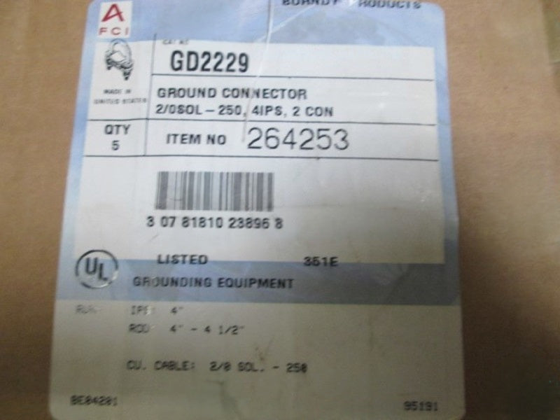 LOT OF 5 BURNDY GD2229 PARALLEL GROUND CONNECTOR NSMP