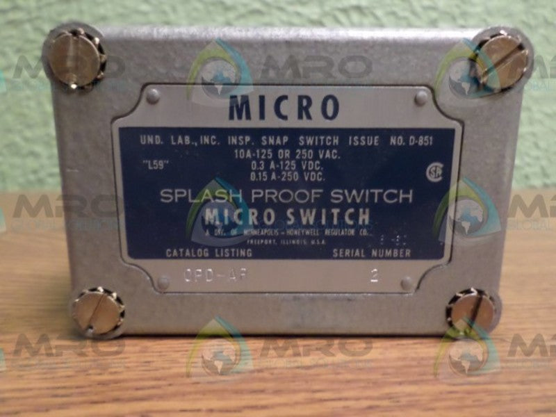 MICROSWITCH OPD-AR SPLASH PROOF SWITCH (GREY)  NSNP