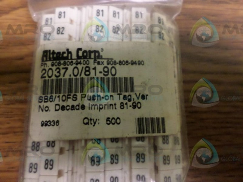 LOT OF 500 ALTECH CORP 2037.0/81-90  NSNP IN A BAG