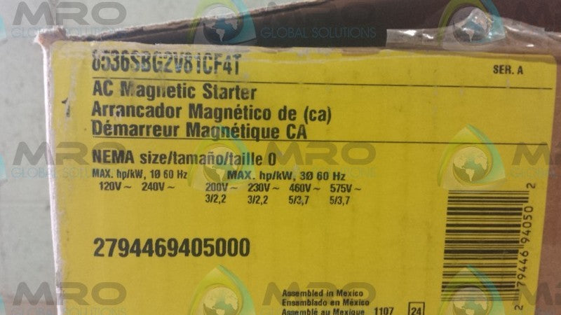 SQUARE D 8536-SBG2V81CF4T AC MAGNETIC STARTER  NSMP