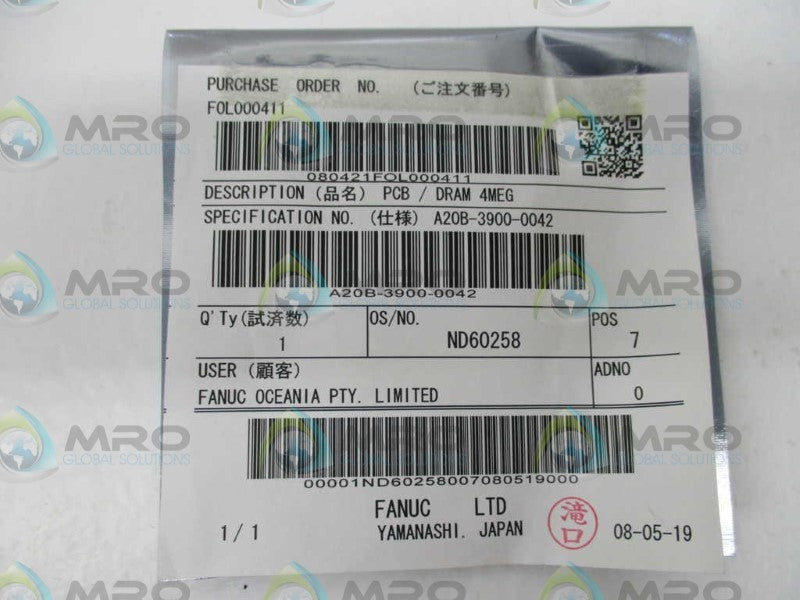 FANUC A20B-3900-0042/03A MEMORY CARD  NSMP